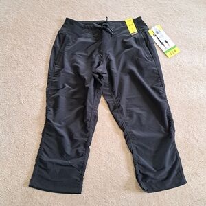 Kirkland Signature Black Active Capris Woven Stretch Ruched Casual Size Small